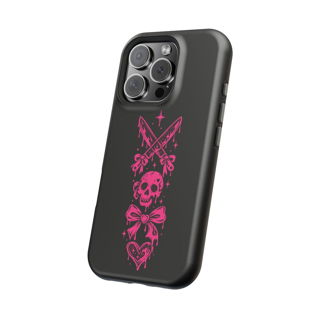 Pink Gothic Magnetic Impact Resistant Phone Case With Skull And Bows