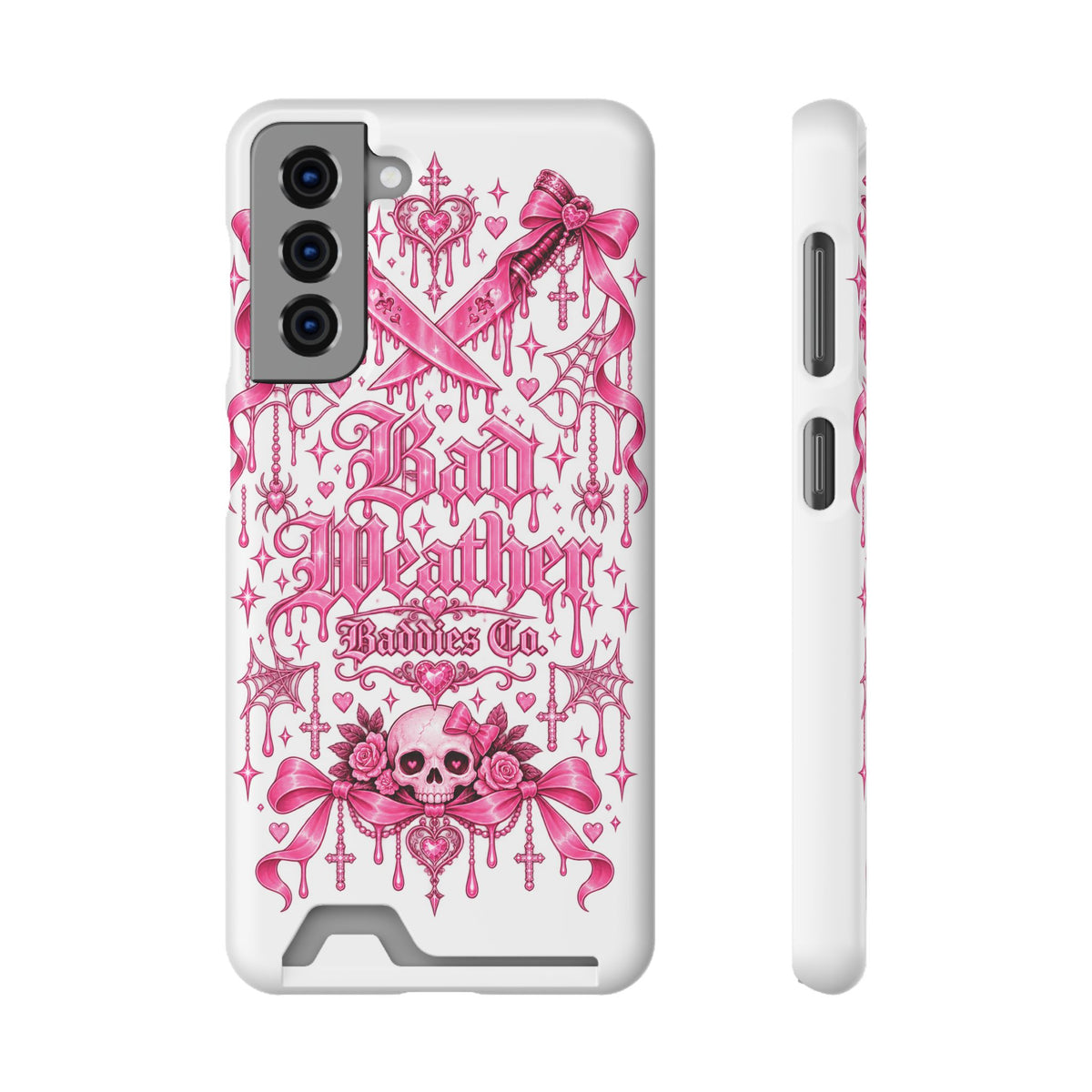Pink Gothic Coquette Phone Case With Built In Card Holder For Cards