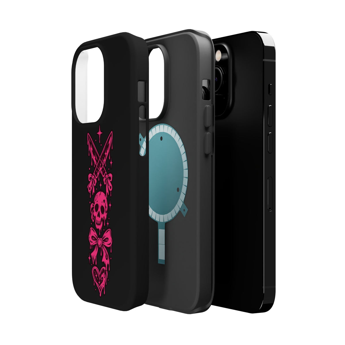 Pink Gothic Magnetic Impact Resistant Phone Case With Skull And Bows