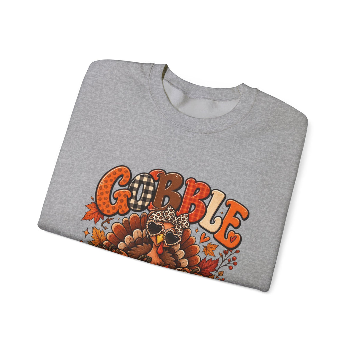 Gobble Till You Wobble Thanksgiving Turkey Crewneck Sweatshirt With Fall Leaves