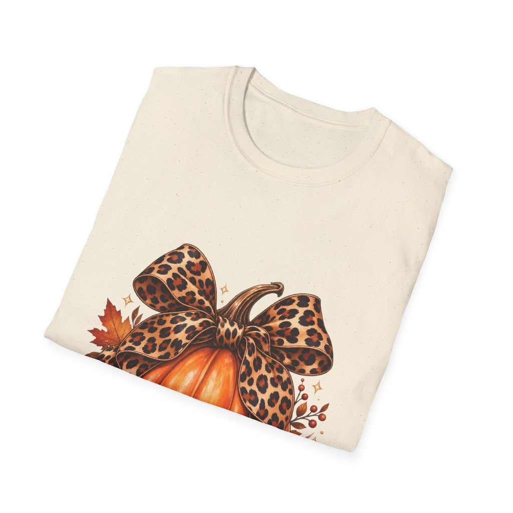 Leopard Print Bow Pumpkin Fall T Shirt Unisex Autumn Graphic Tee