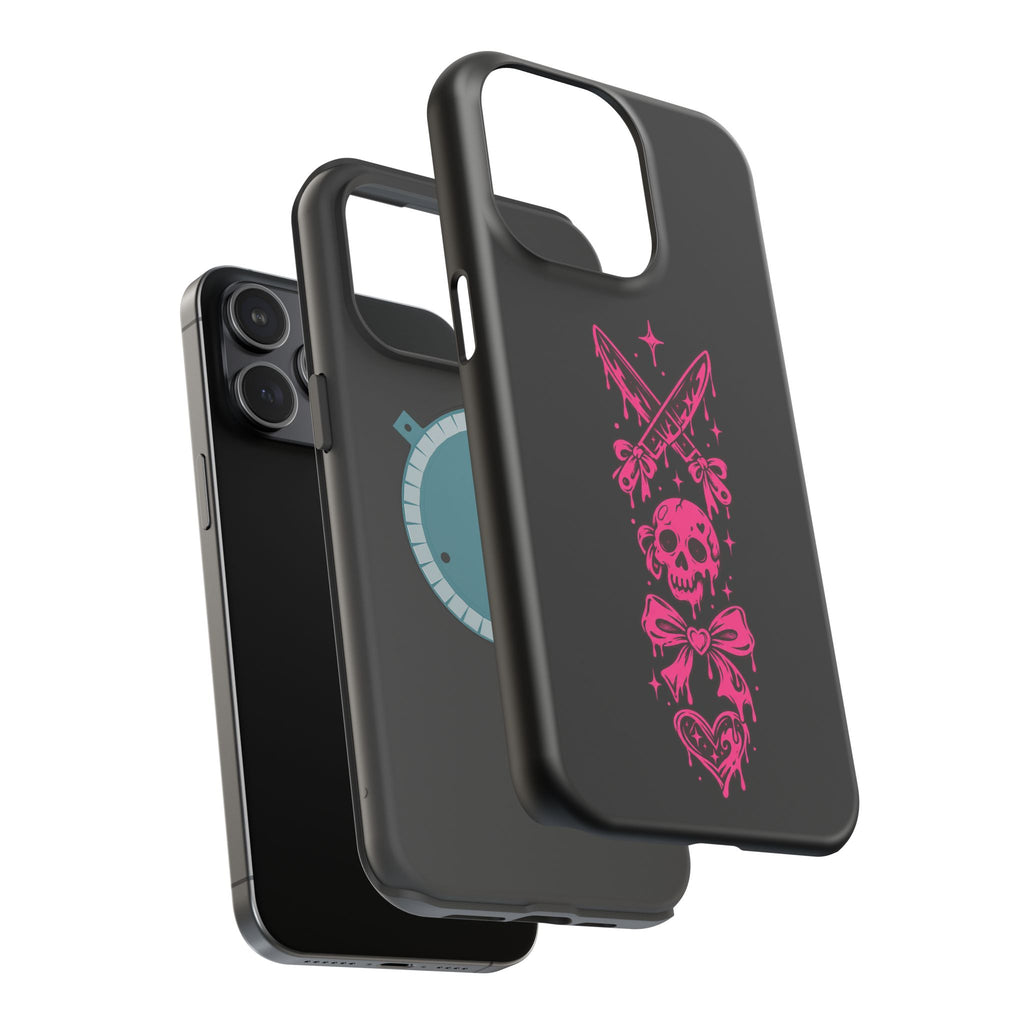 Pink Gothic Magnetic Impact Resistant Phone Case With Skull And Bows
