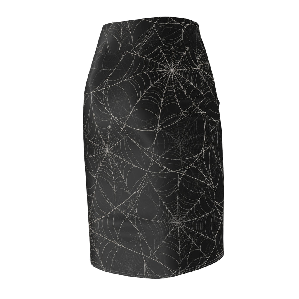 Spiderweb Octave Pencil Skirt — Gothic Halloween Black Web Print