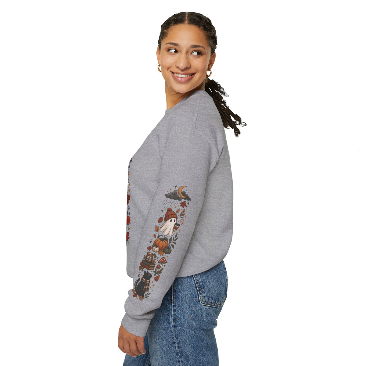 Pumpkin Patches Rainy Days Cozy Sweaters Shirt | Spooky Little Things Fall Tee | Autumn Sleeve Design Sweatshirt | Cute Ghost Fall Shirt
