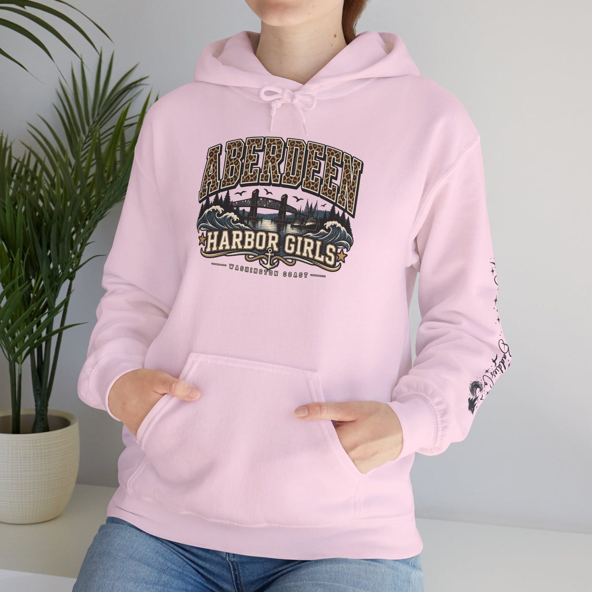 Aberdeen Harbor Girls Hoodie | Washington Coast Sweatshirt | Leopard Varsity PNW Hoodie | Grays Harbor Local Gift Unisex Heavy Blend