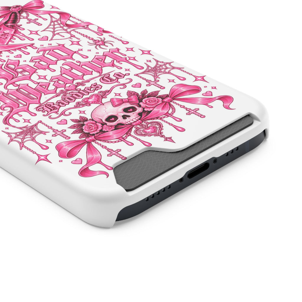Pink Gothic Coquette Phone Case With Built In Card Holder For Cards
