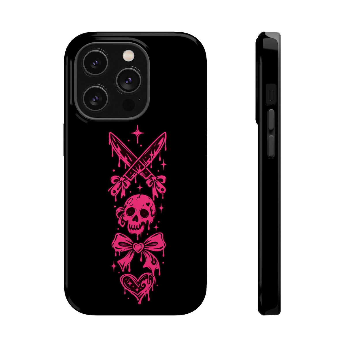 Pink Gothic Magnetic Impact Resistant Phone Case With Skull And Bows