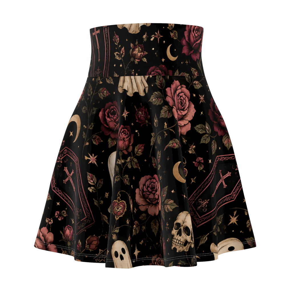 Gothic Coffin & Floral Skater Skirt | Black