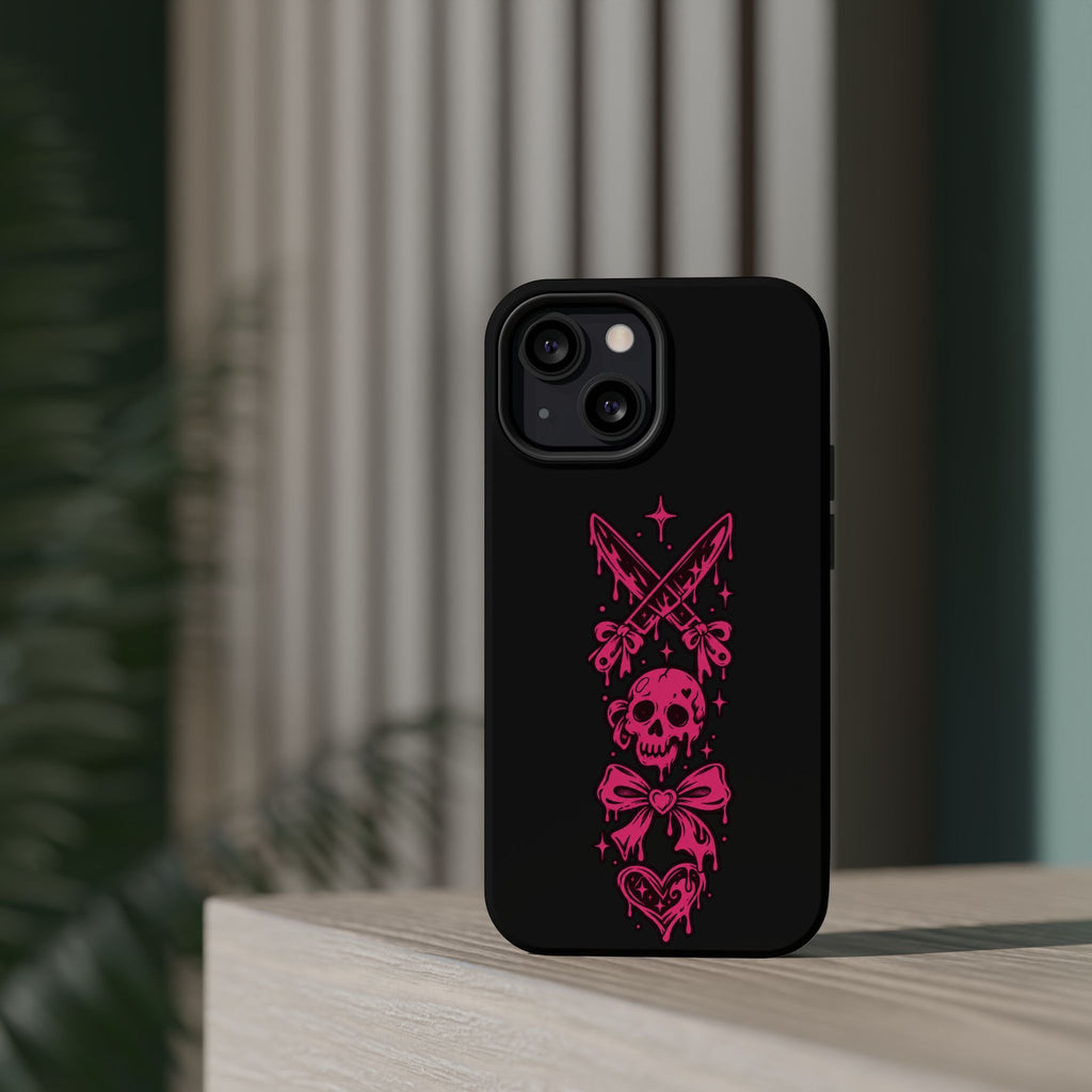 Pink Gothic Magnetic Impact Resistant Phone Case With Skull And Bows