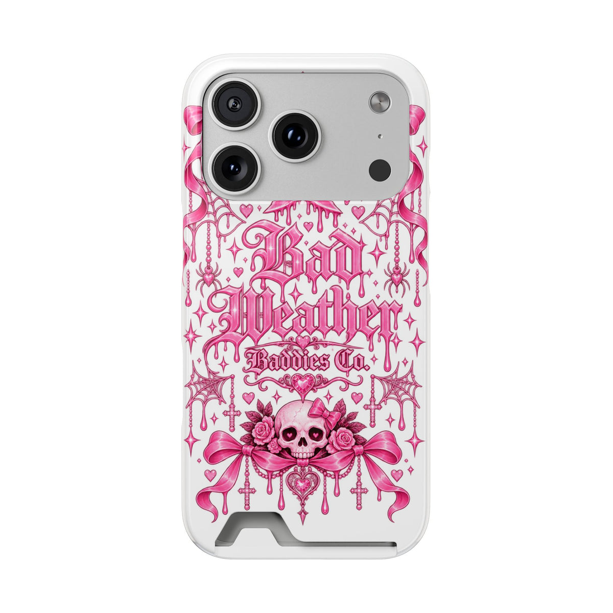 Pink Gothic Coquette Phone Case With Built In Card Holder For Cards