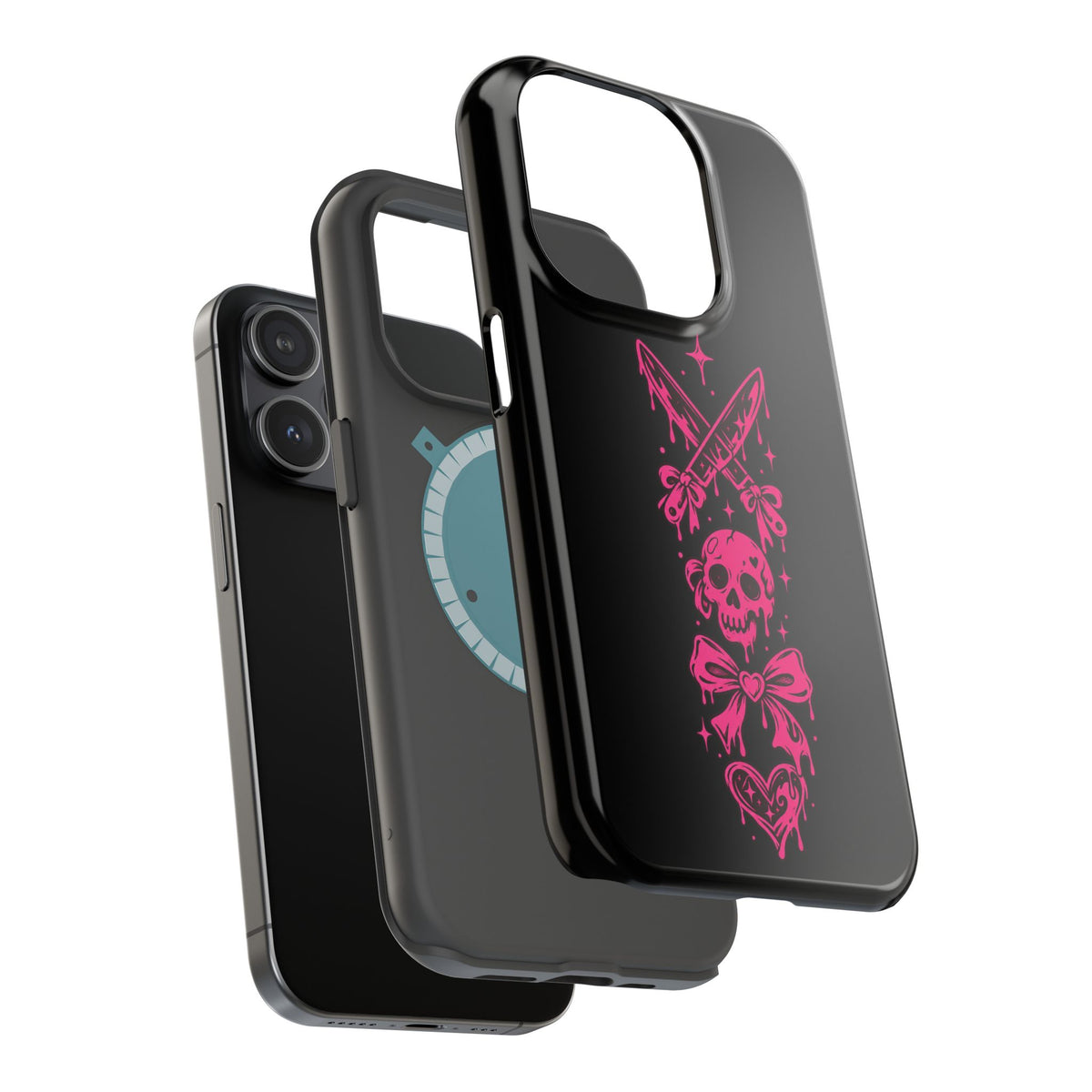 Pink Gothic Magnetic Impact Resistant Phone Case With Skull And Bows