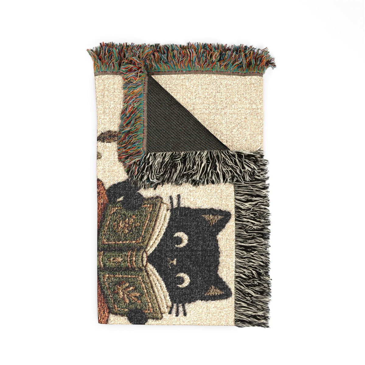 Cozy Black Cat Reading Woven Blanket