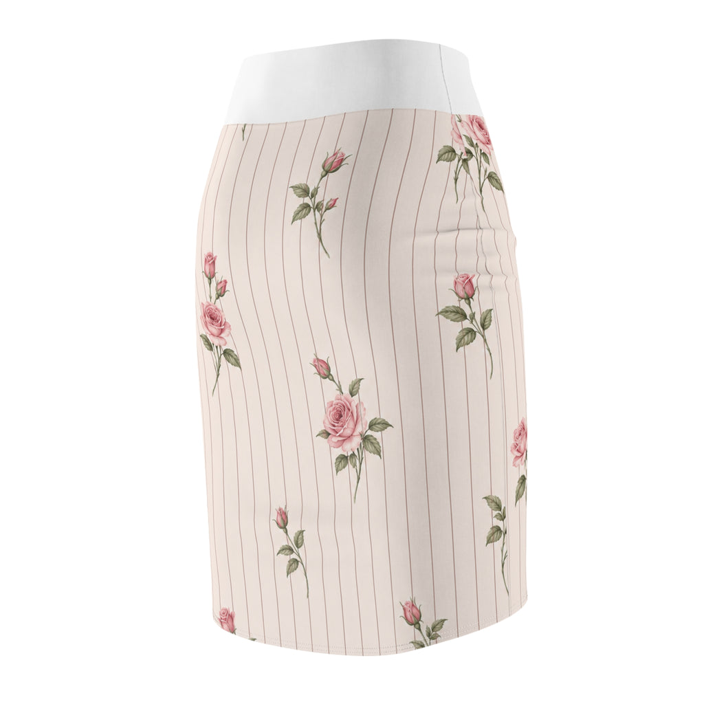Rose & Pinstripe Coquette Pencil Skirt