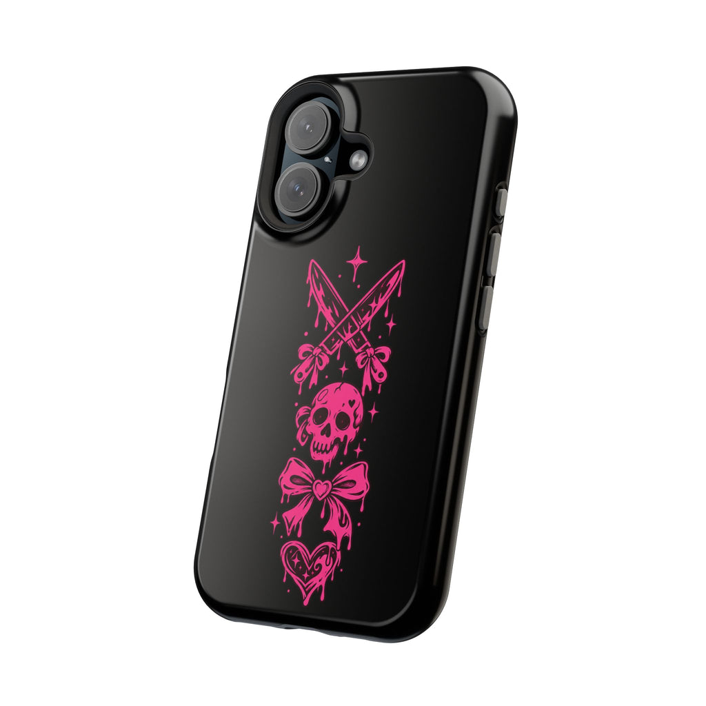 Pink Gothic Magnetic Impact Resistant Phone Case With Skull And Bows