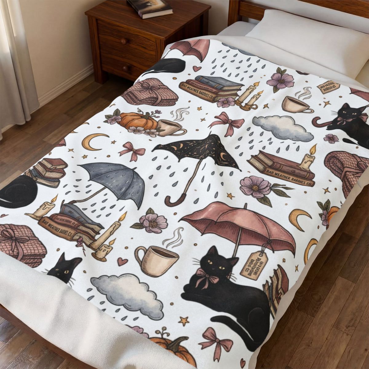 Witchy Black Cat Plush Blanket