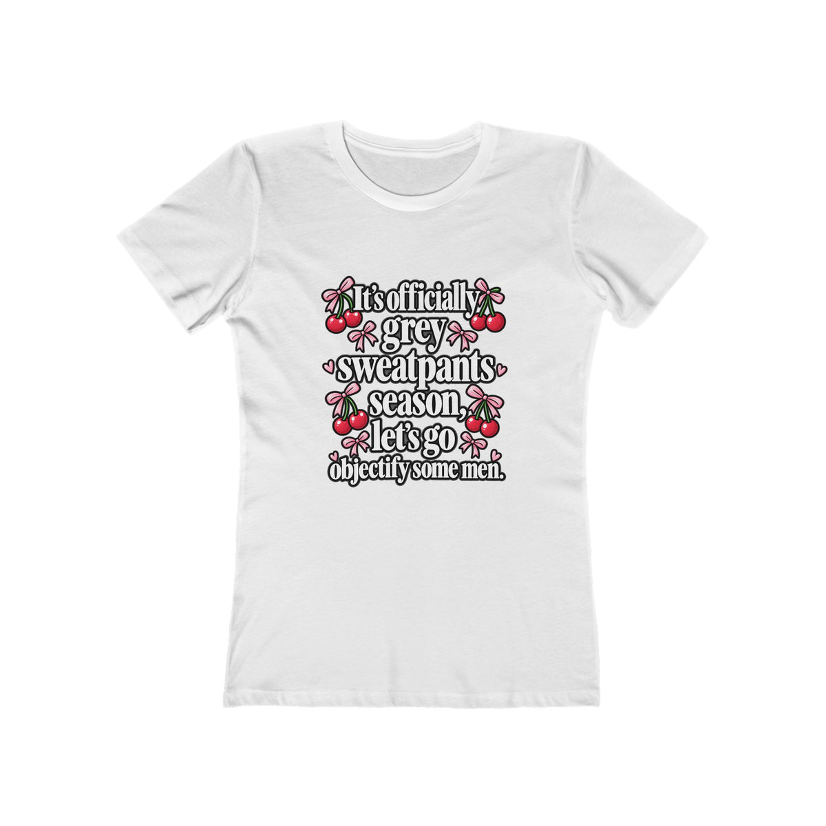 Womens Grey Sweatpants Season Funny Cherry Coquette Boyfriend Tee Shirt