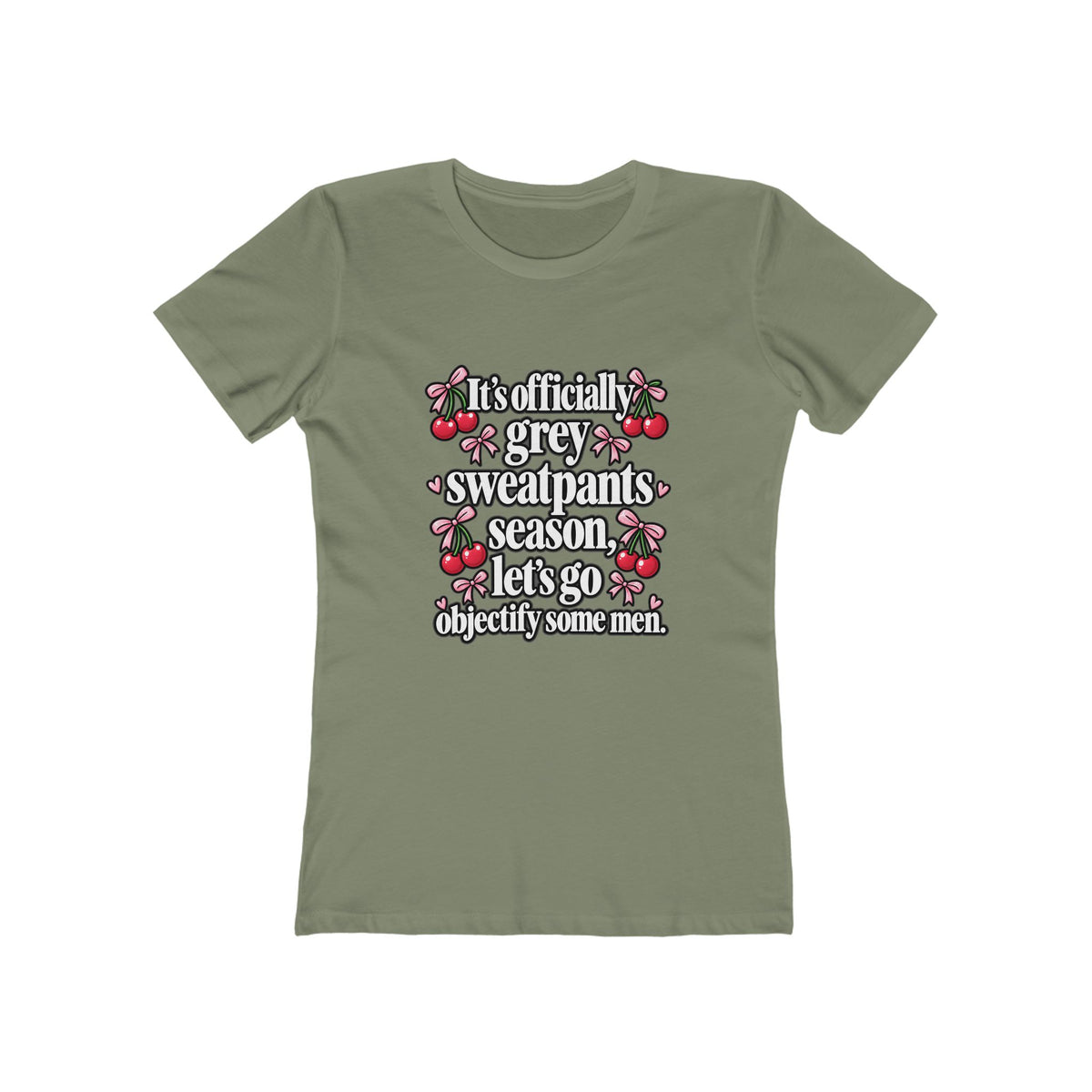 Womens Grey Sweatpants Season Funny Cherry Coquette Boyfriend Tee Shirt