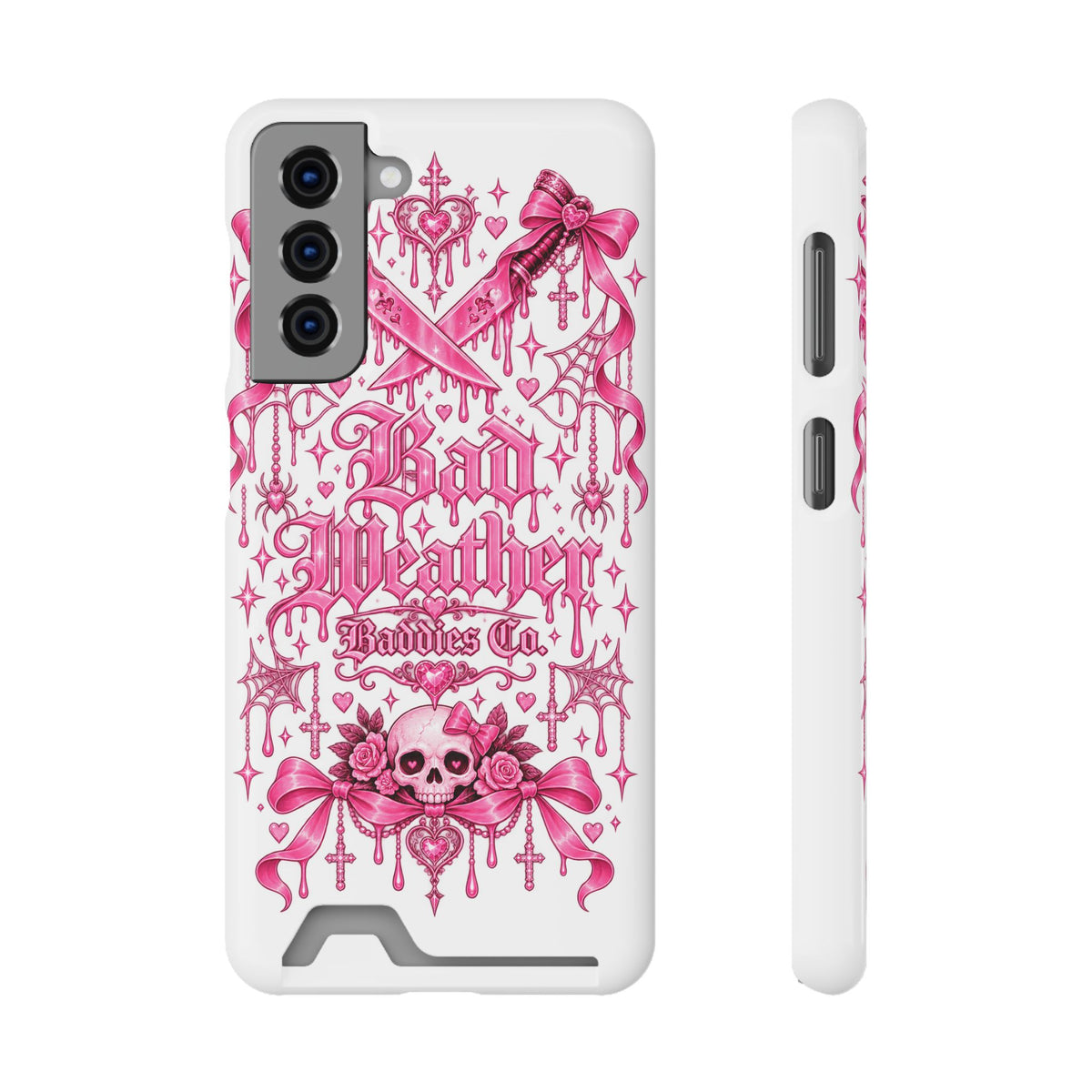 Pink Gothic Coquette Phone Case With Built In Card Holder For Cards