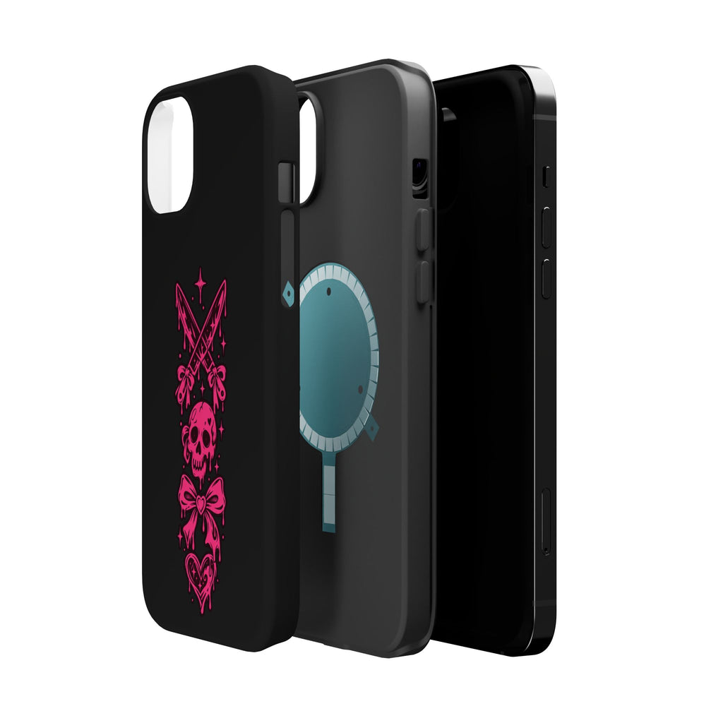 Pink Gothic Magnetic Impact Resistant Phone Case With Skull And Bows