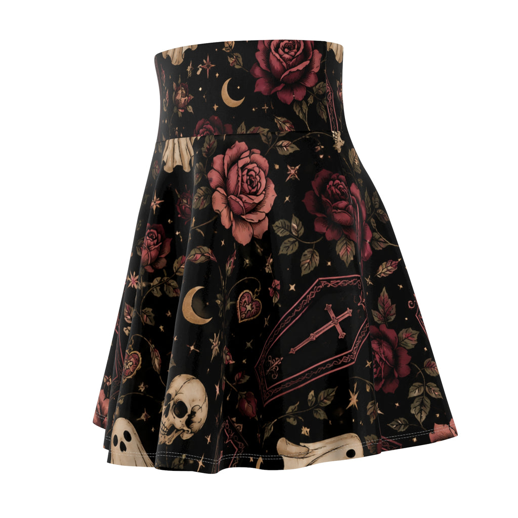 Gothic Coffin & Floral Skater Skirt | Black