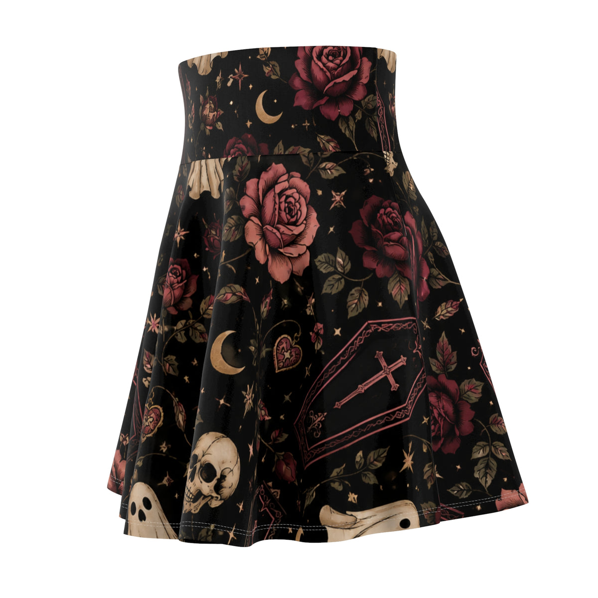 Gothic Coffin & Floral Skater Skirt | Black
