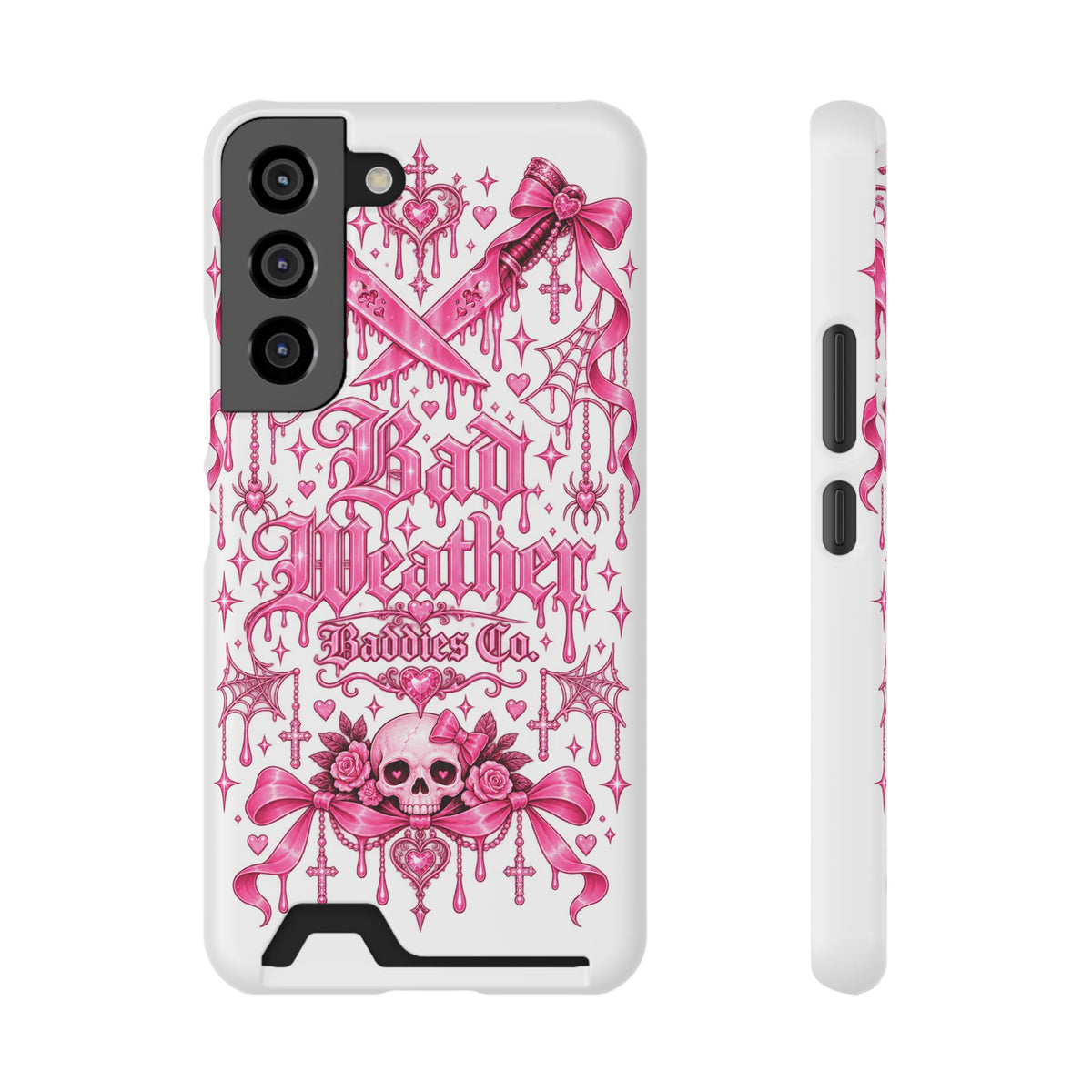 Pink Gothic Coquette Phone Case With Built In Card Holder For Cards