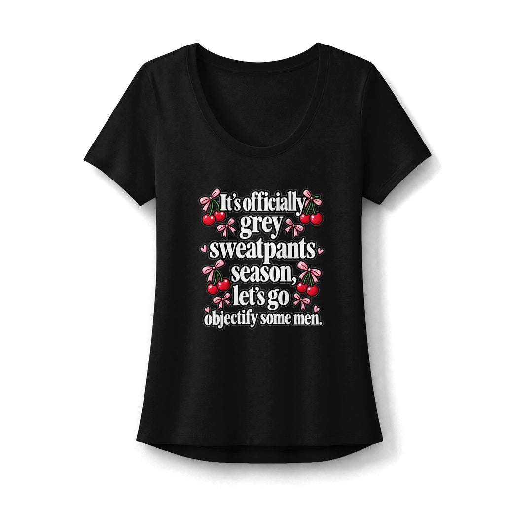 Womens Grey Sweatpants Season Scoop Neck Tee Funny Coquette Cherry Shirt