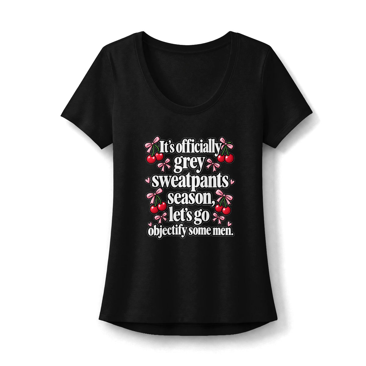 Womens Grey Sweatpants Season Scoop Neck Tee Funny Coquette Cherry Shirt