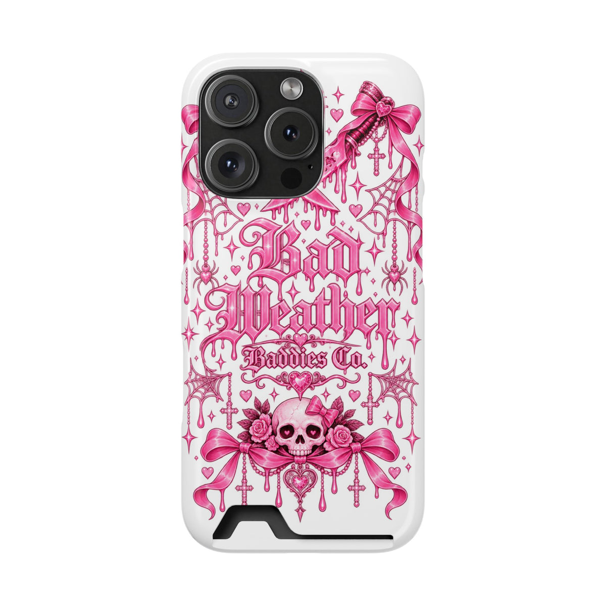 Pink Gothic Coquette Phone Case With Built In Card Holder For Cards