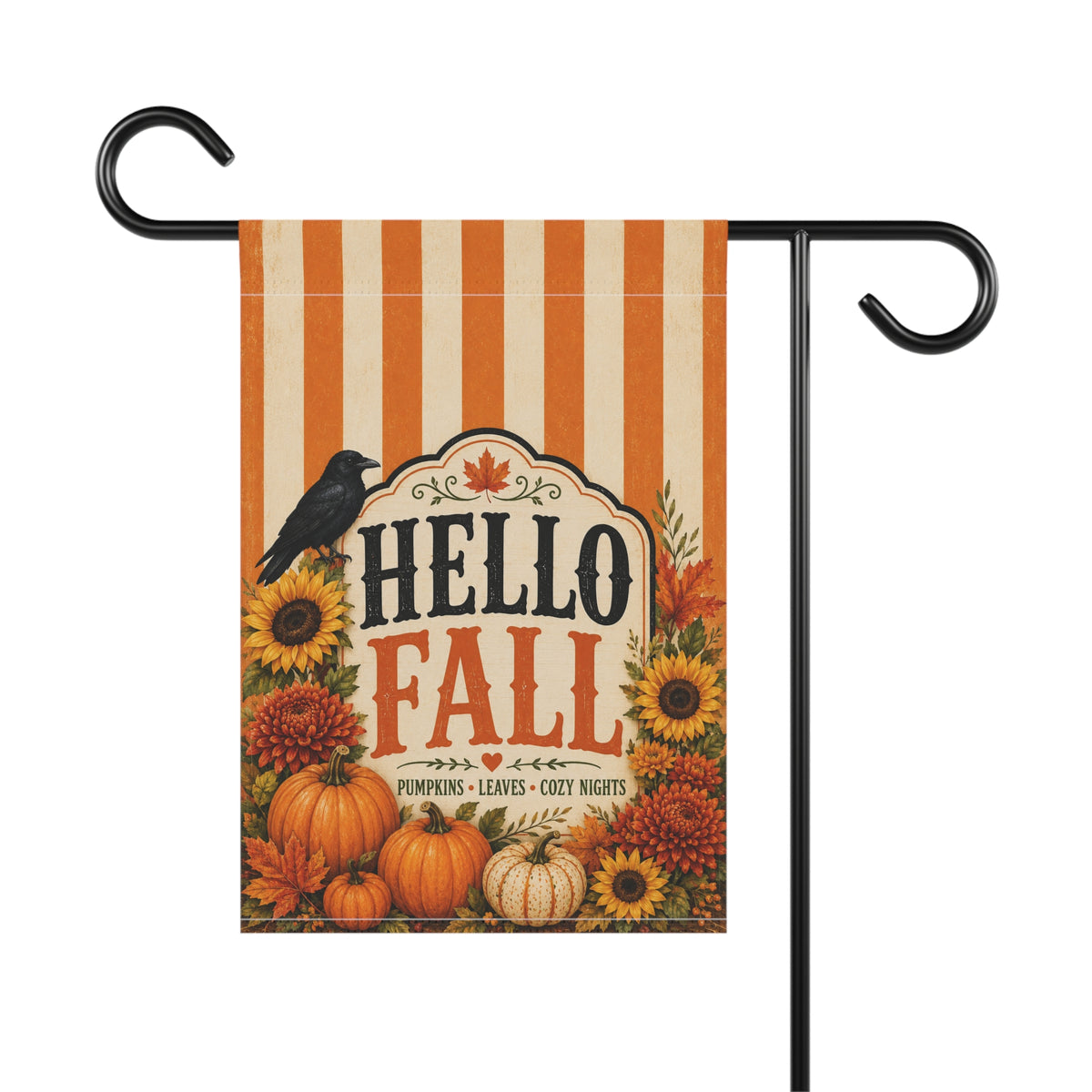 Hello Fall Striped Garden Flag