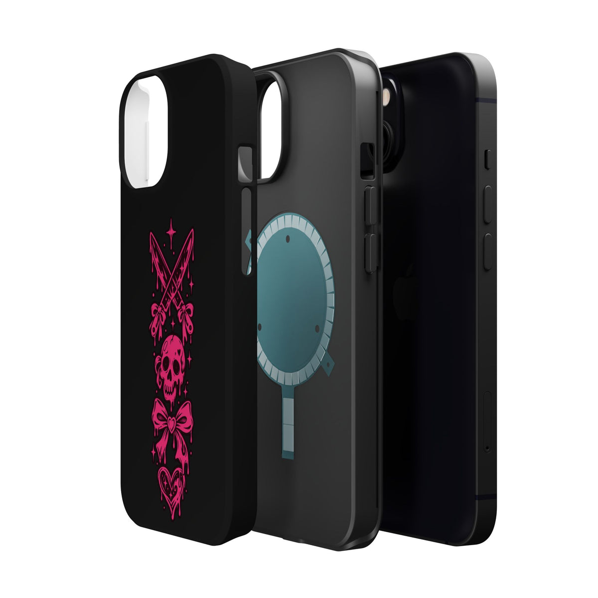 Pink Gothic Magnetic Impact Resistant Phone Case With Skull And Bows