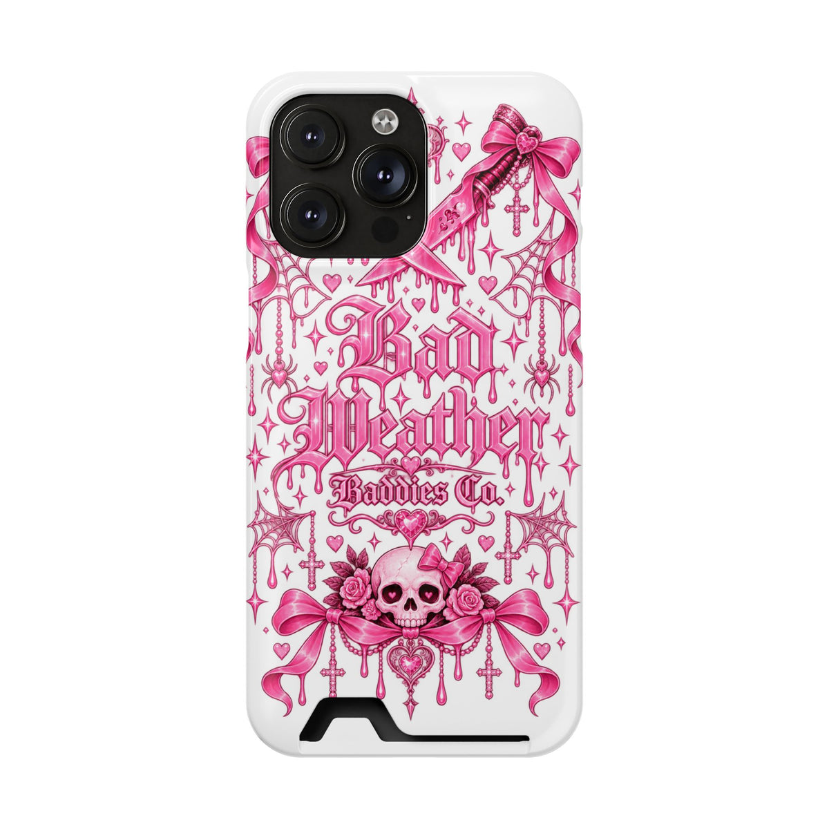 Pink Gothic Coquette Phone Case With Built In Card Holder For Cards
