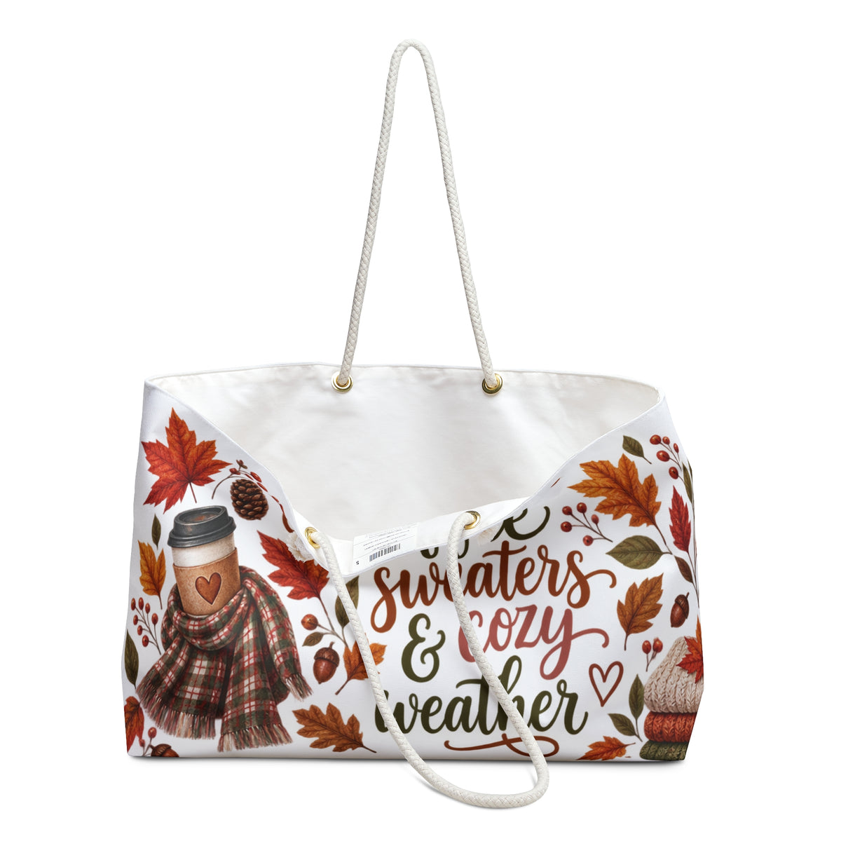 Fall Weekender Bag Leaves Coffee Sweaters & Cozy Weather Travel Tote  Autumn Overnight Bag | PNW Fall Gift