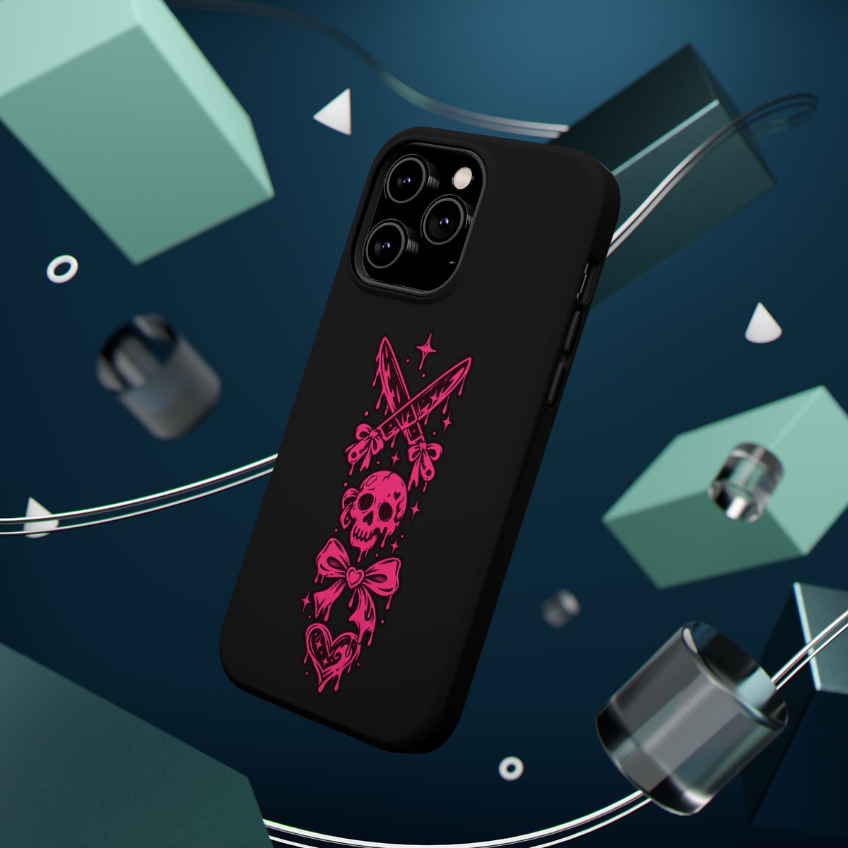 Pink Gothic Magnetic Impact Resistant Phone Case With Skull And Bows