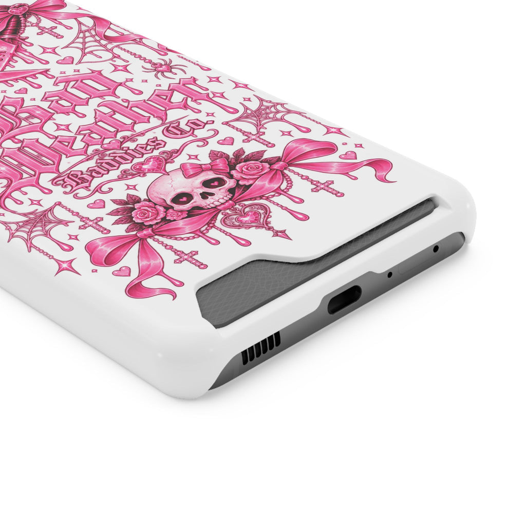 Pink Gothic Coquette Phone Case With Built In Card Holder For Cards