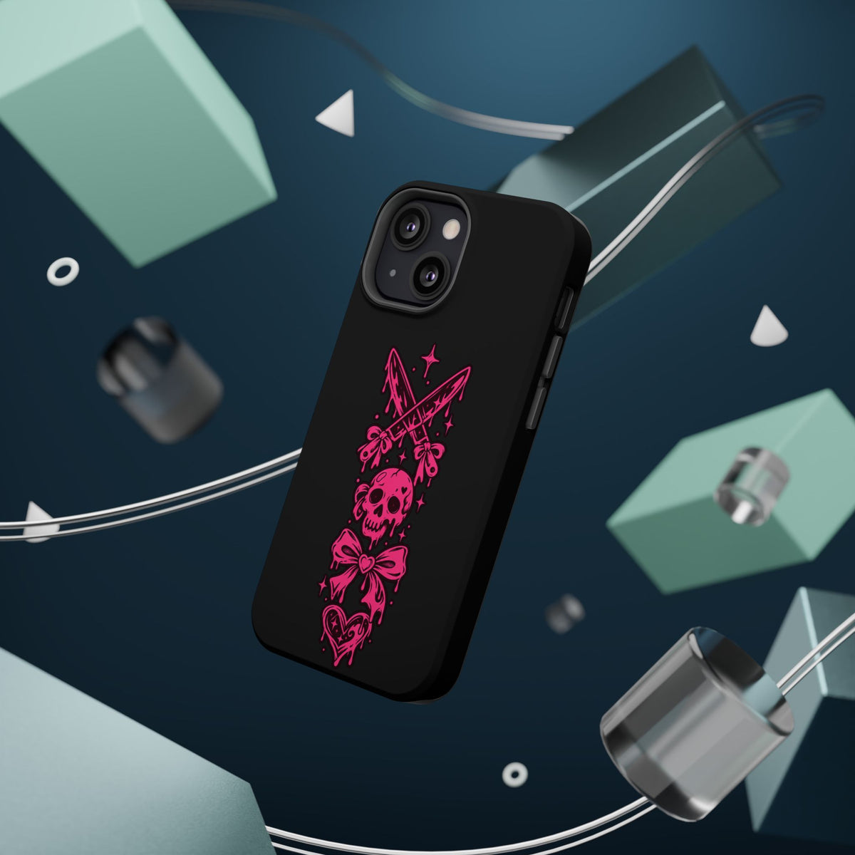 Pink Gothic Magnetic Impact Resistant Phone Case With Skull And Bows
