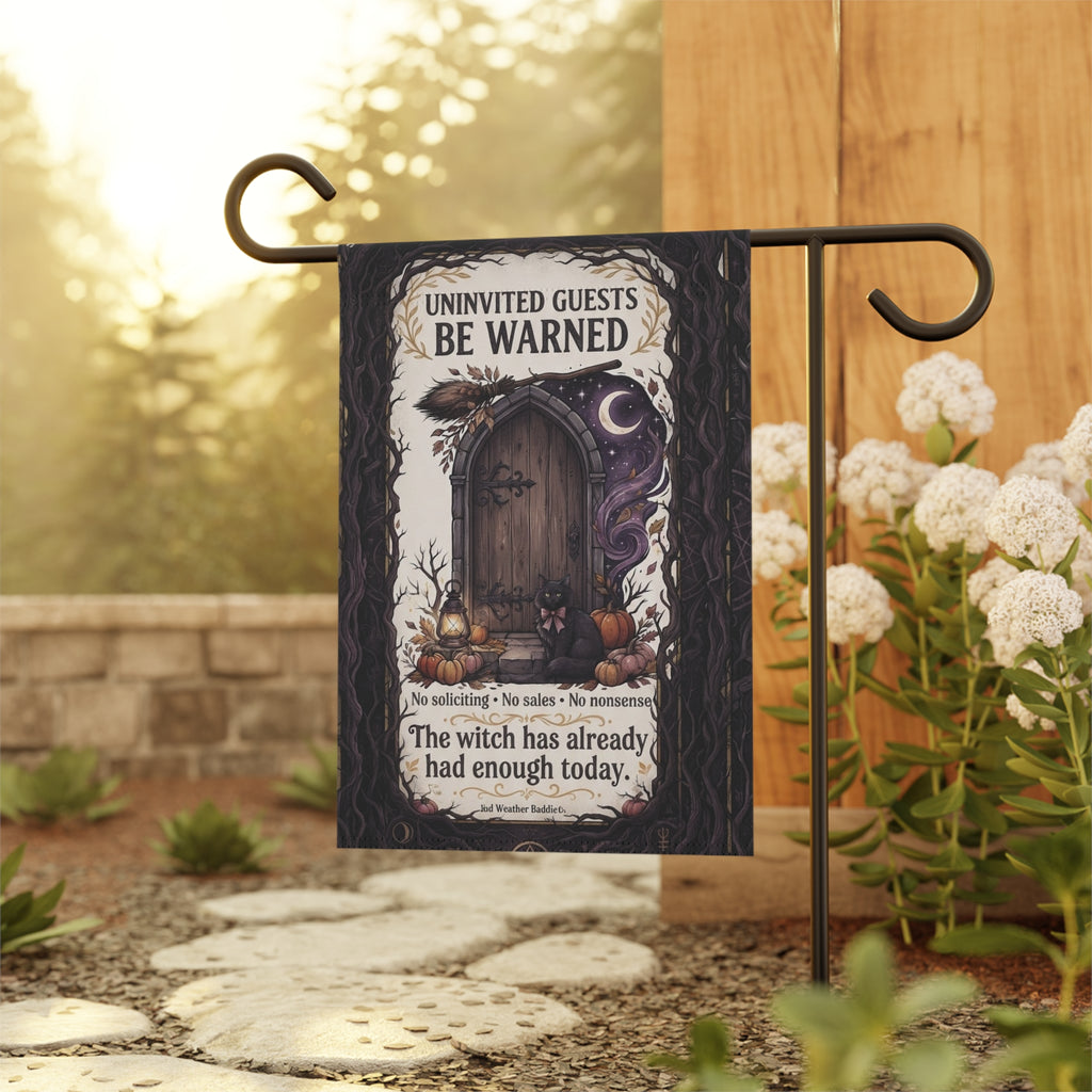 Uninvited Guests Be Warned Garden Flag | Funny Witchy No Soliciting Porch Decor