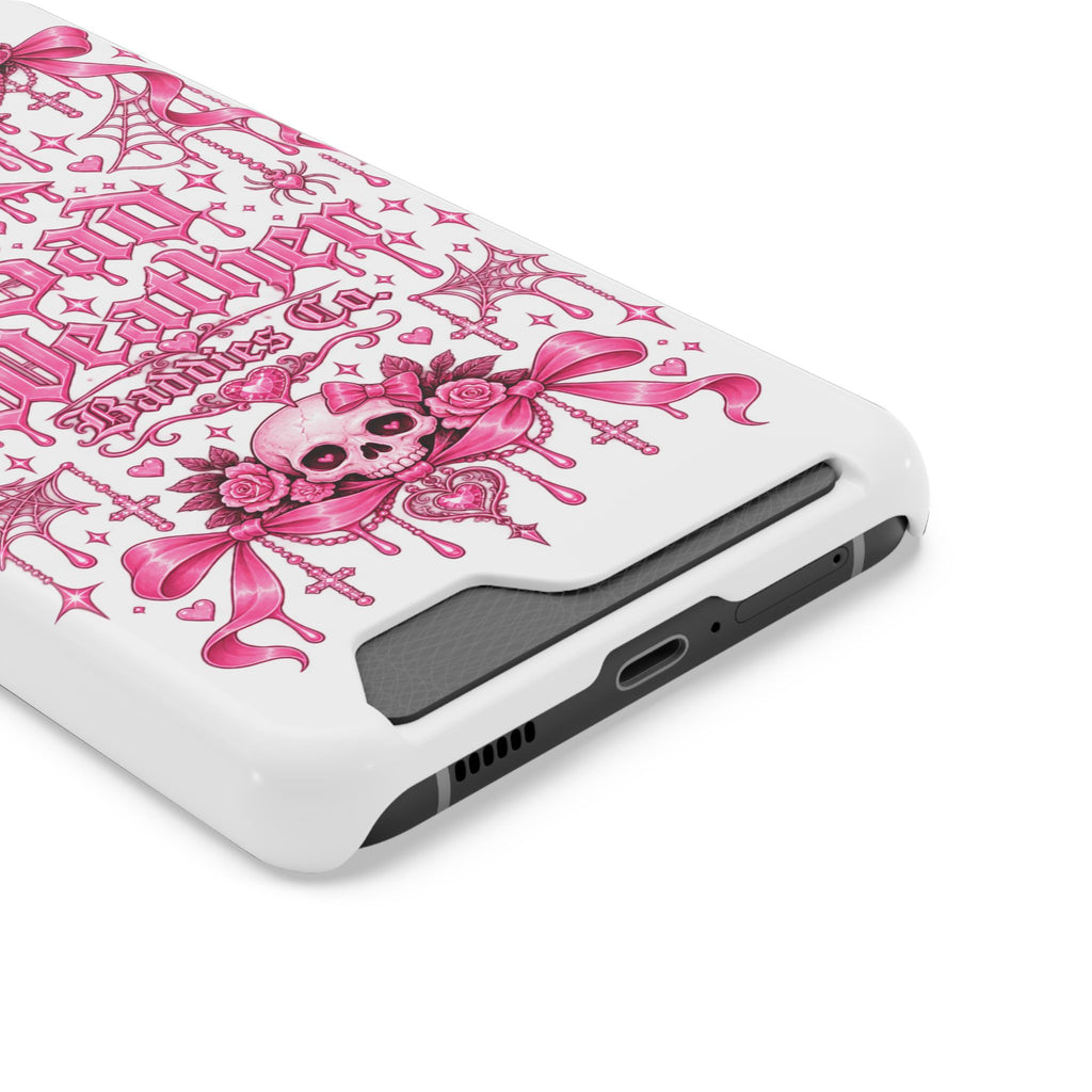 Pink Gothic Coquette Phone Case With Built In Card Holder For Cards