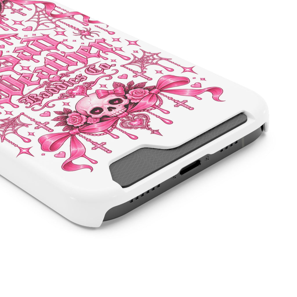 Pink Gothic Coquette Phone Case With Built In Card Holder For Cards