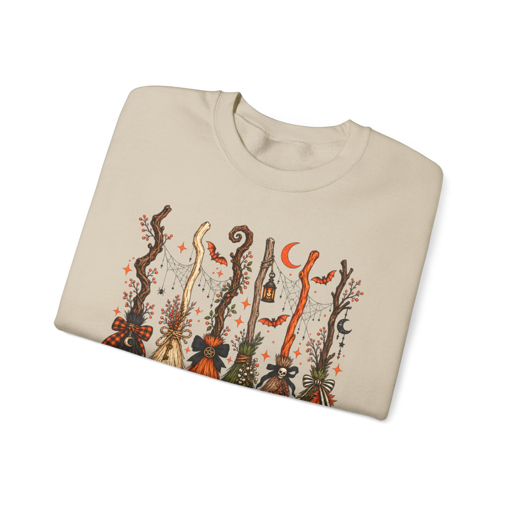 A Girl Gotta Have Options Witchy Halloween Broom Print Crewneck Sweatshirt