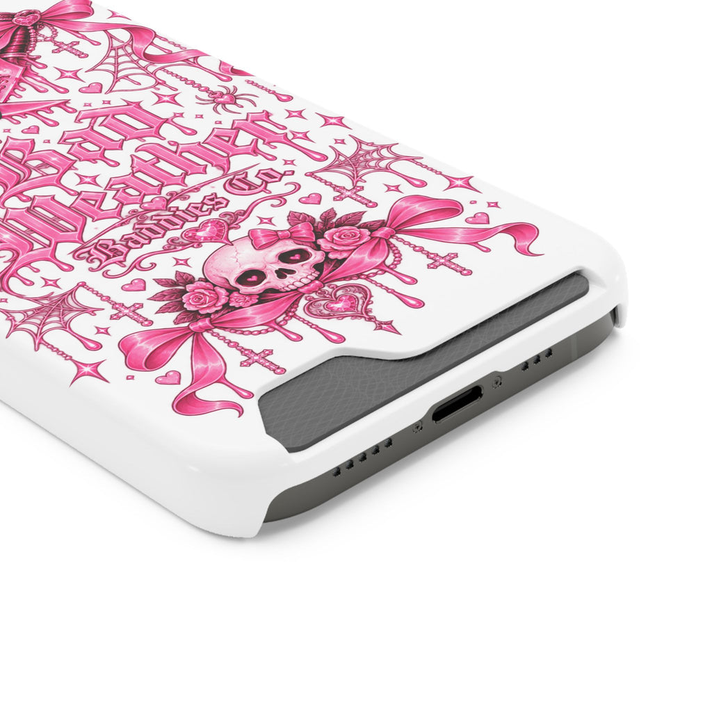 Pink Gothic Coquette Phone Case With Built In Card Holder For Cards