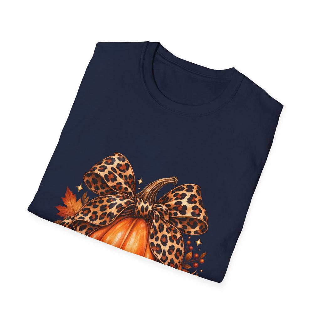 Leopard Print Bow Pumpkin Fall T Shirt Unisex Autumn Graphic Tee