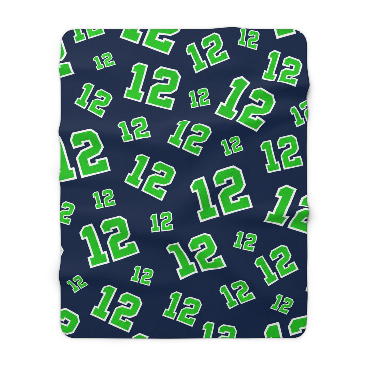 PNW 12 Fan Sherpa Fleece Blanket | Navy & Green Football Blanket | Game Day Gift | Cozy Sports Fan Throw