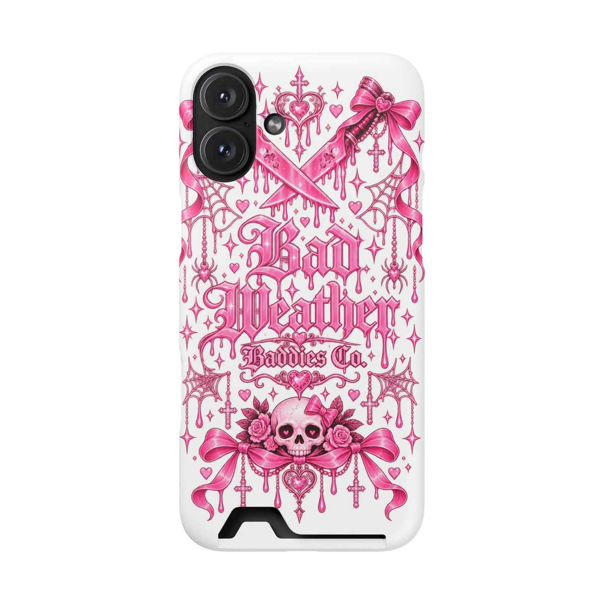 Pink Gothic Coquette Phone Case With Built In Card Holder For Cards