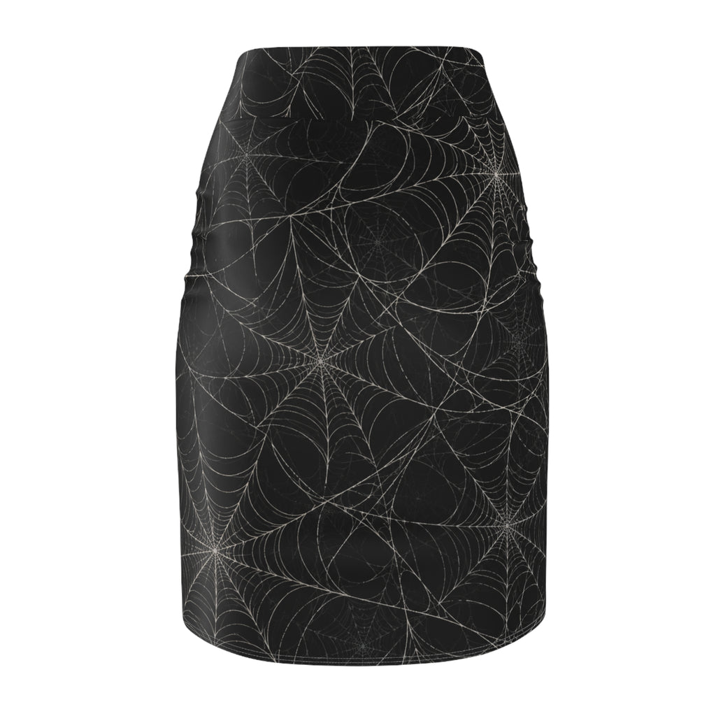Spiderweb Octave Pencil Skirt — Gothic Halloween Black Web Print