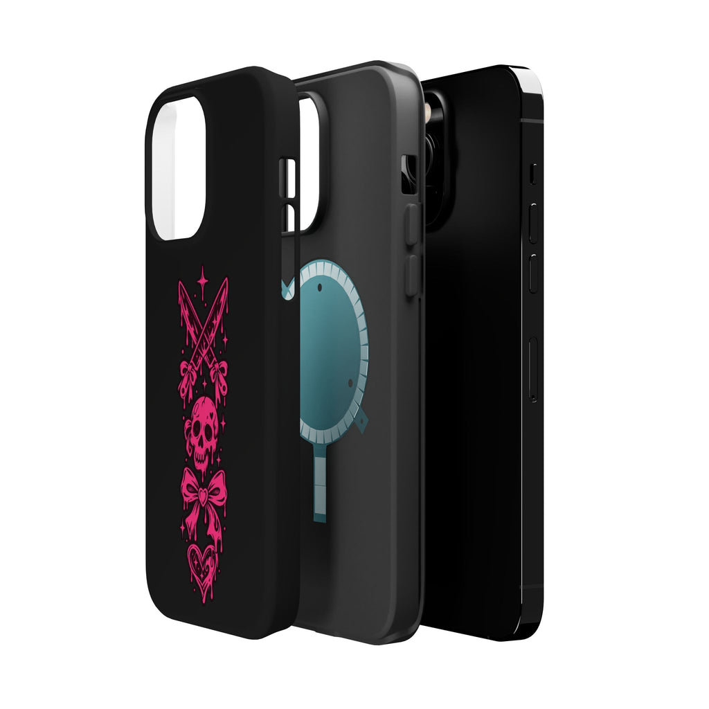 Pink Gothic Magnetic Impact Resistant Phone Case With Skull And Bows