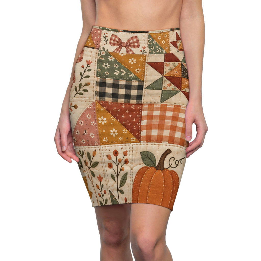 Faux Fall Patchwork Pencil Skirt