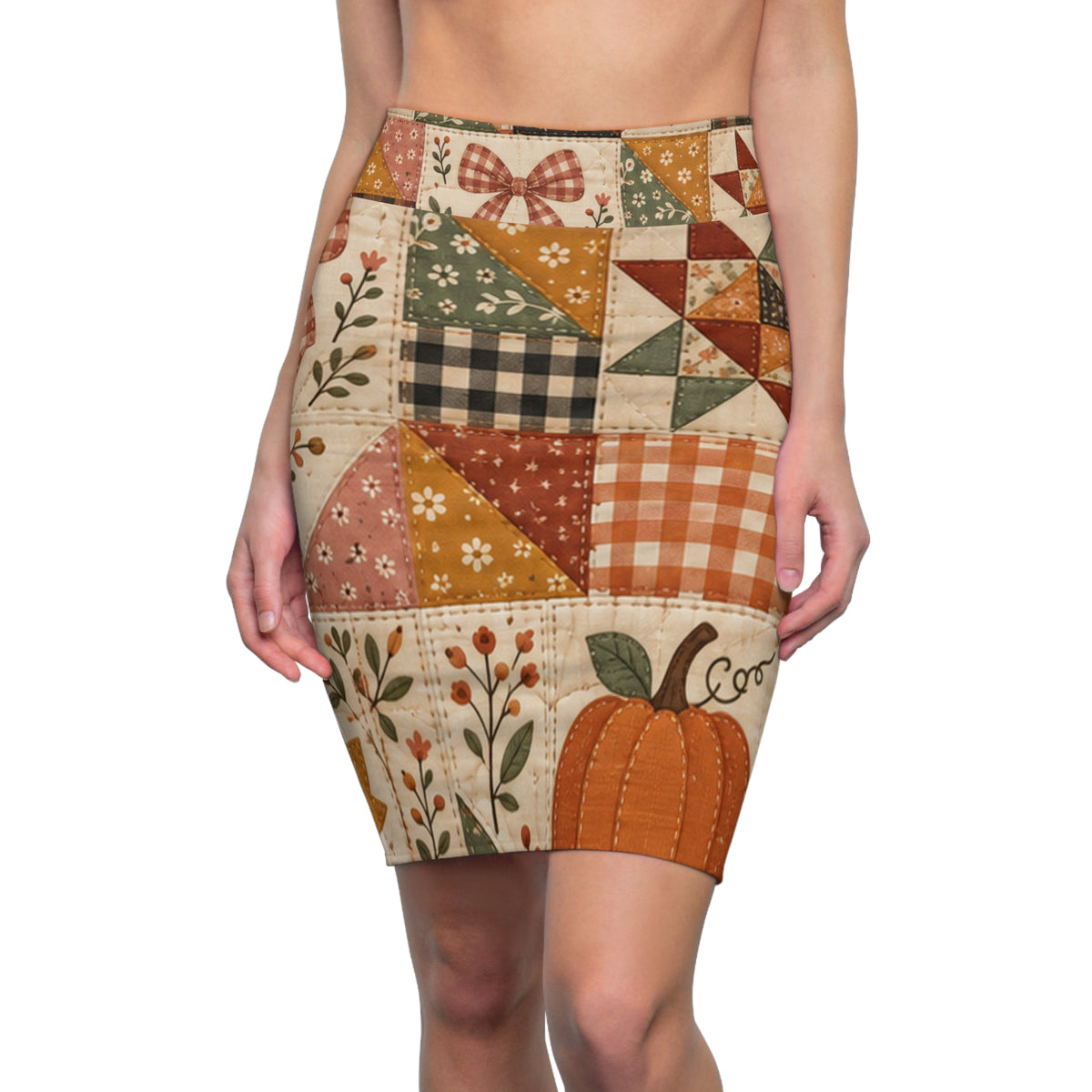 Faux Fall Patchwork Pencil Skirt
