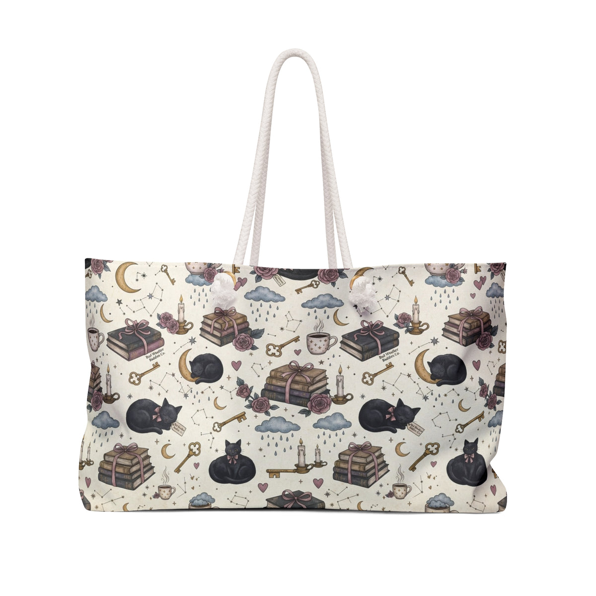 Witchy Bookish Weekender Bag | Black Cat Gothic Travel Tote