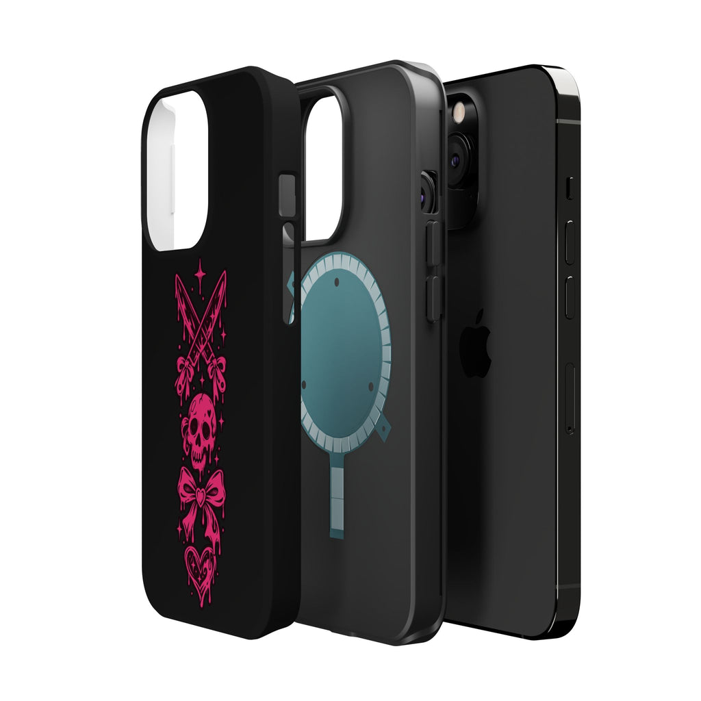 Pink Gothic Magnetic Impact Resistant Phone Case With Skull And Bows